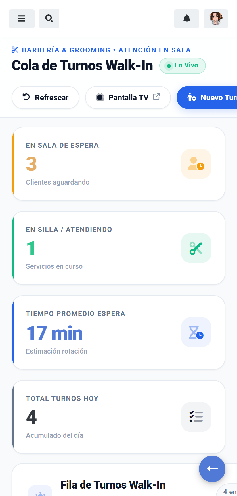 Comandero móvil responsive para barberos en smartphone Jeloda