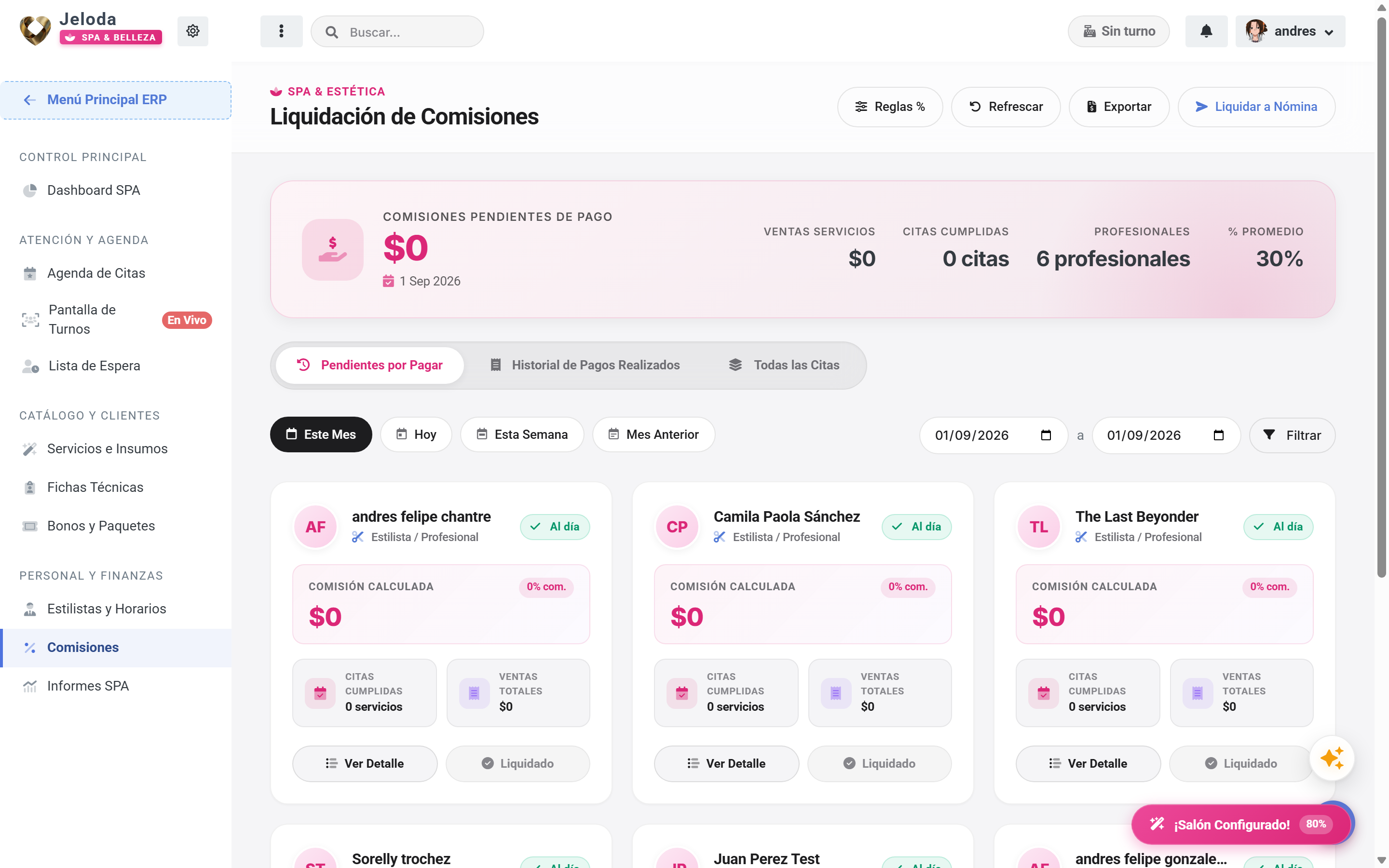 Liquidación automática de comisiones para estilistas y barberos en Jeloda