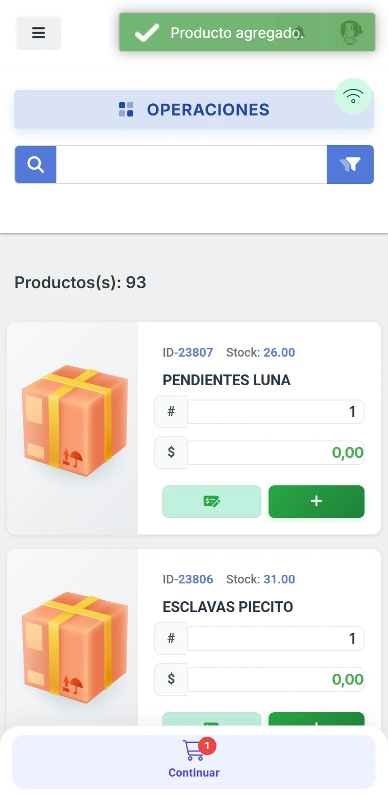 Módulo Vender Mobile en smartphone con Jeloda POS en la nube